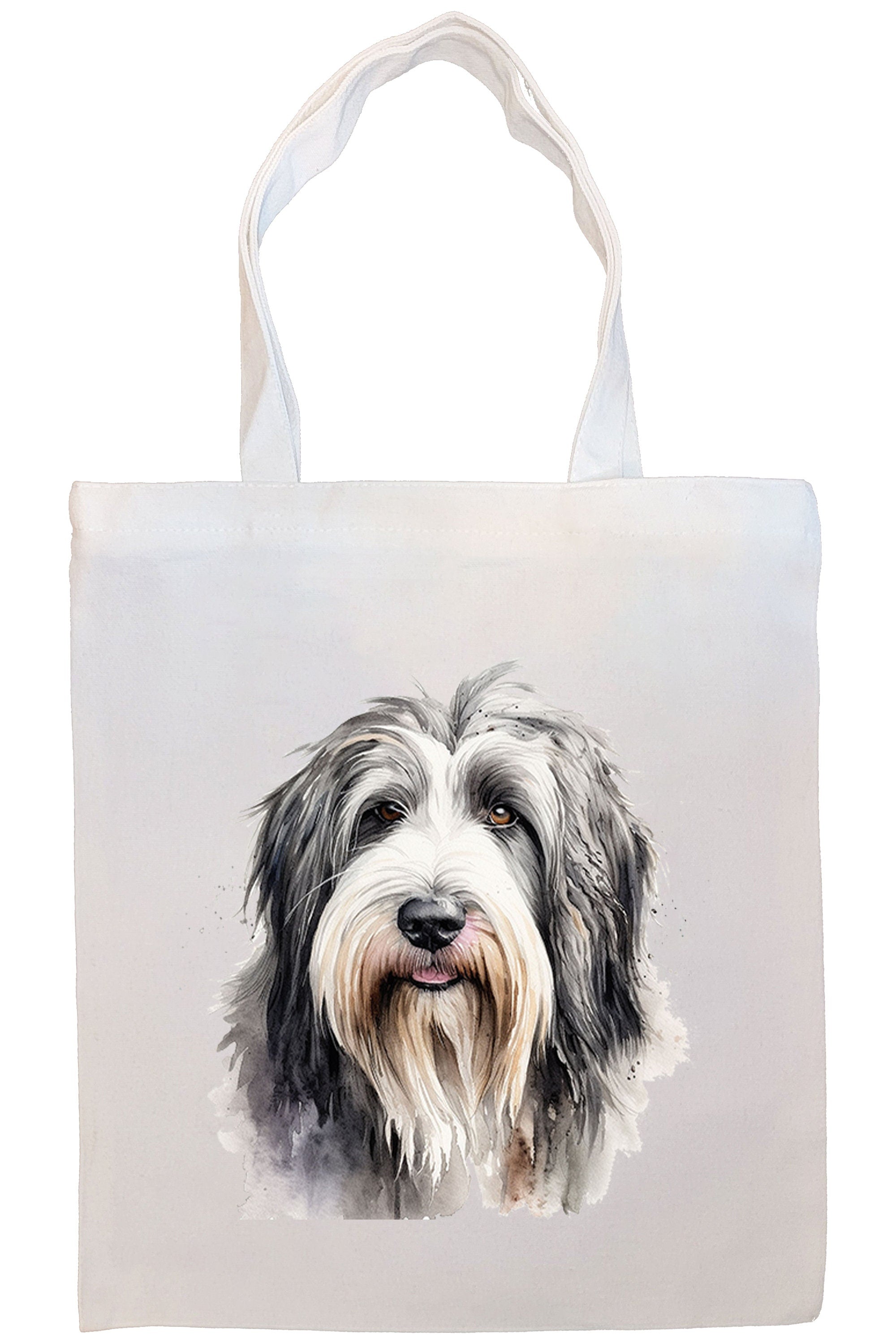 A stylish canvas tote bag featuring a Bearded Collie design, zippered closure, and sturdy handles, perfect for shopping or daily use.