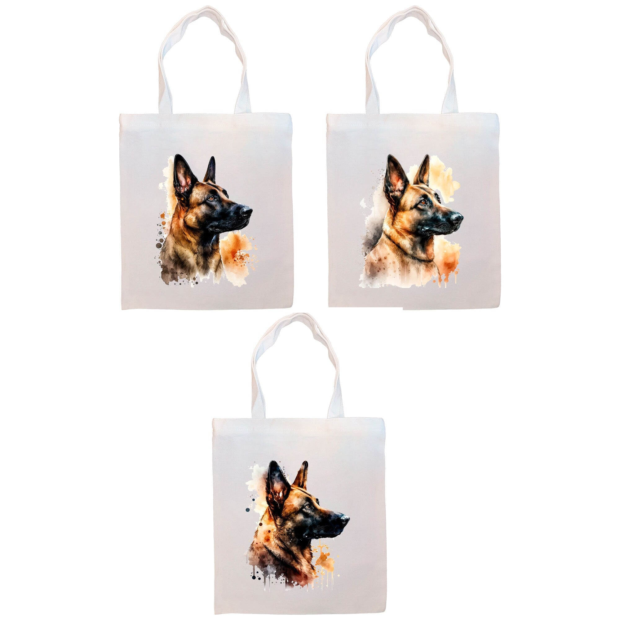 Stylish Belgian Malinois canvas tote bag with zipper, handles, and inner pocket, perfect for shopping and daily use.