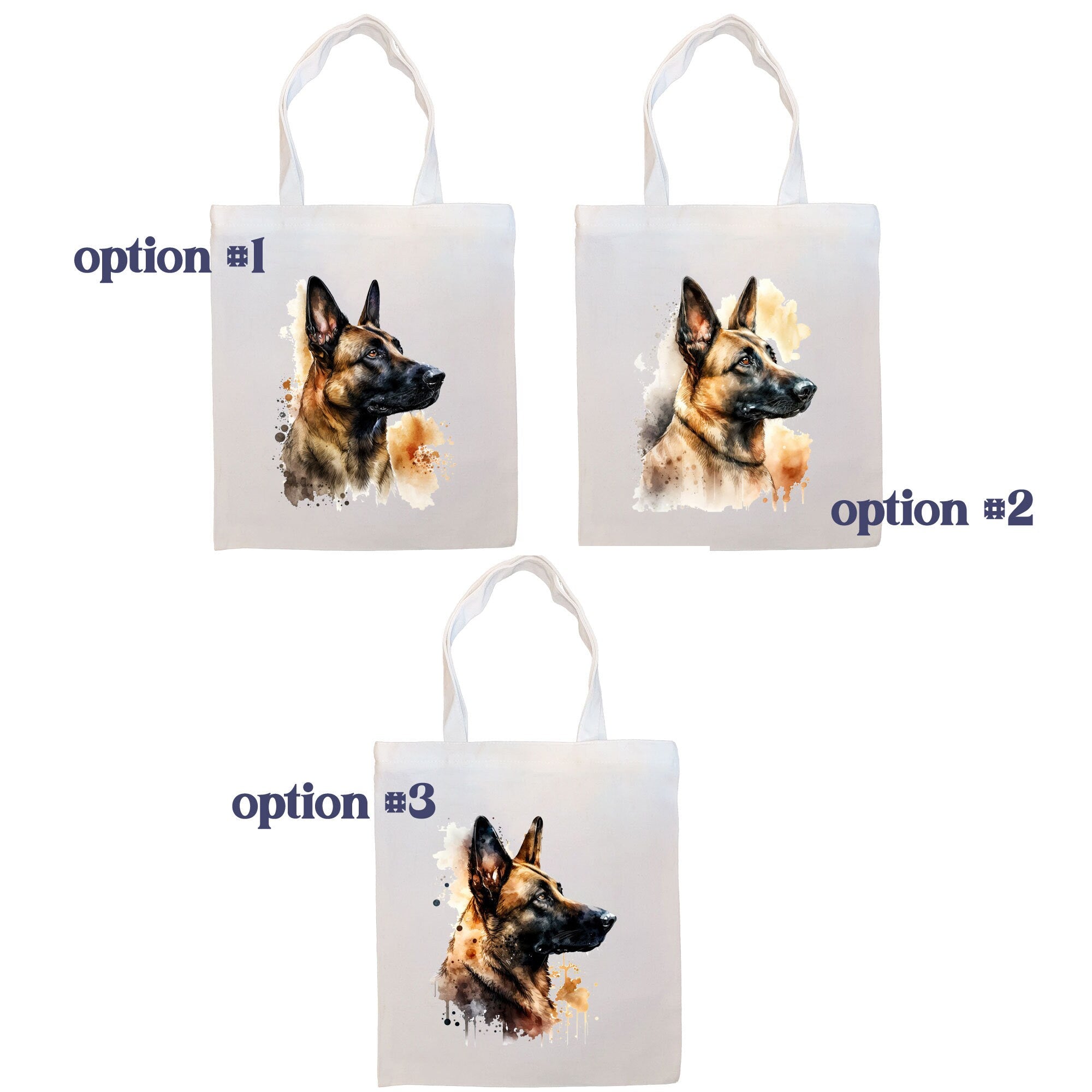 Stylish Belgian Malinois canvas tote bag with zipper, handles, and inner pocket, perfect for shopping and daily use.