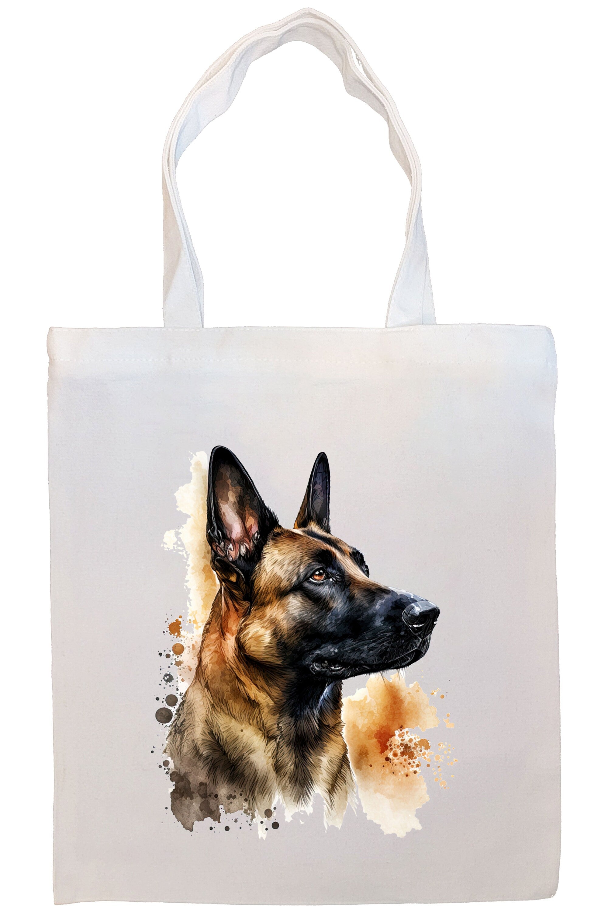 Stylish Belgian Malinois canvas tote bag with zipper, handles, and inner pocket, perfect for shopping and daily use.