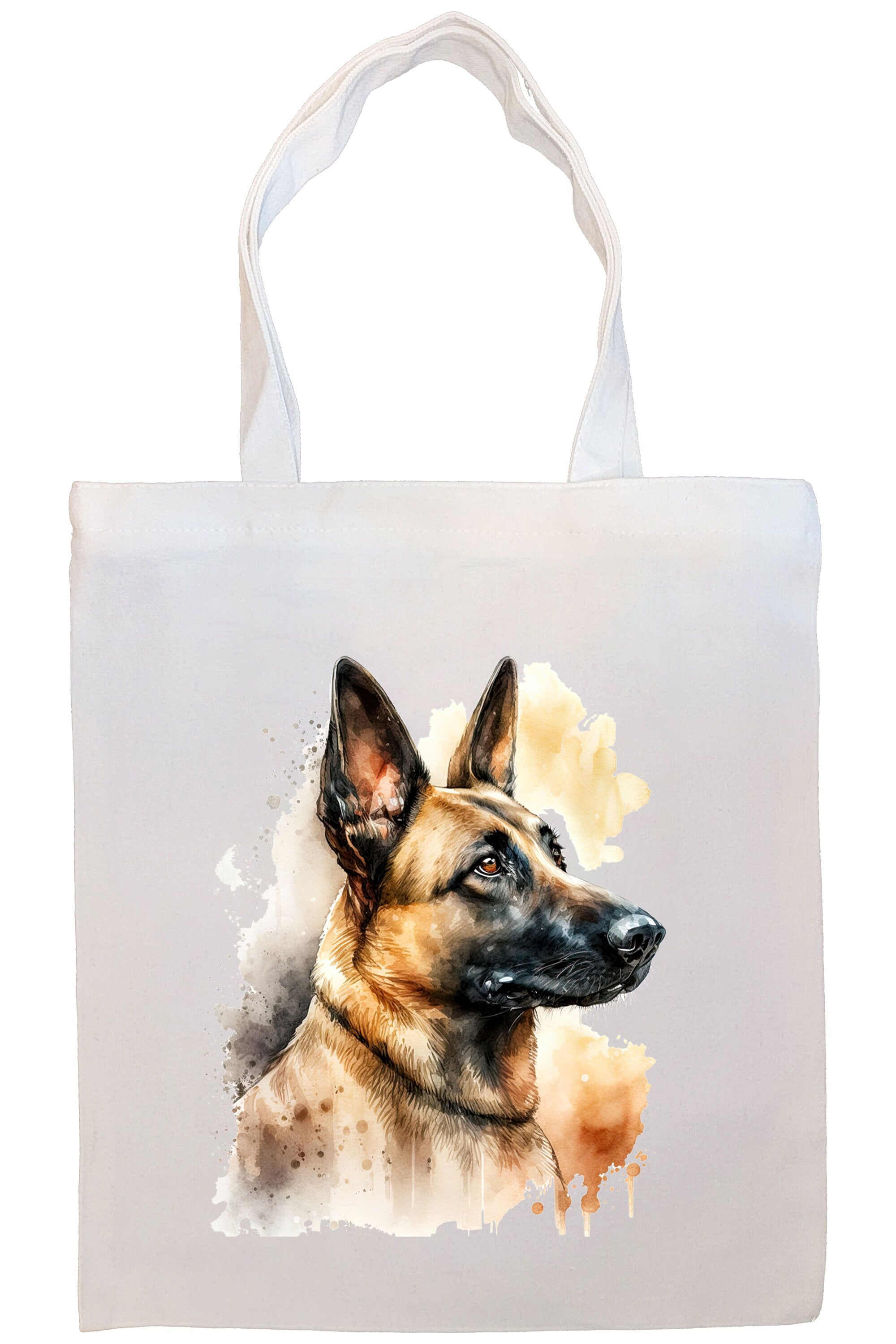 Stylish Belgian Malinois canvas tote bag with zipper, handles, and inner pocket, perfect for shopping and daily use.