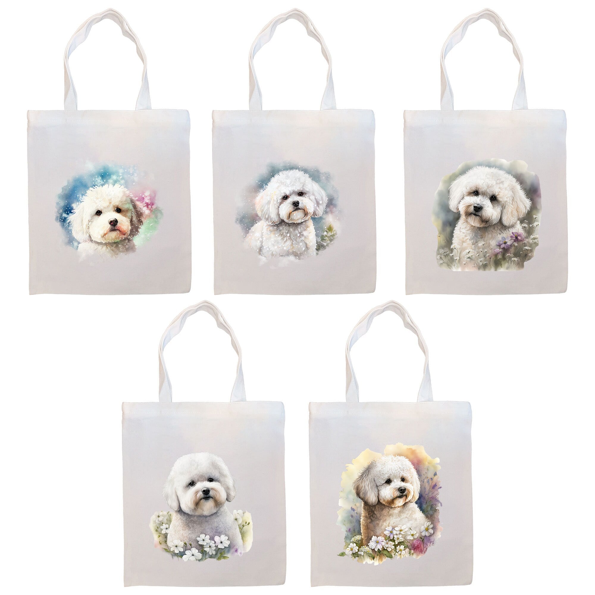 A stylish Bichon Frise Canvas Tote Bag featuring a zippered closure, sturdy handles, and an inner pocket, perfect for pet lovers.