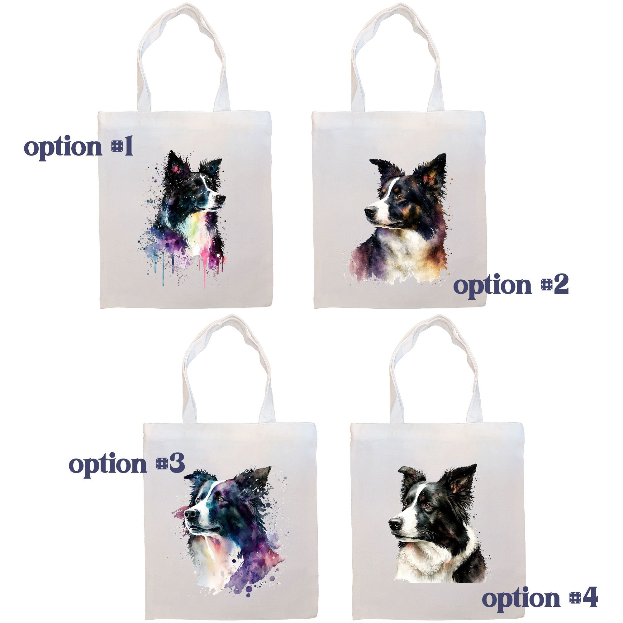 Stylish zippered canvas tote bag featuring a Border Collie design, with sturdy handles and an inner pocket for convenience.