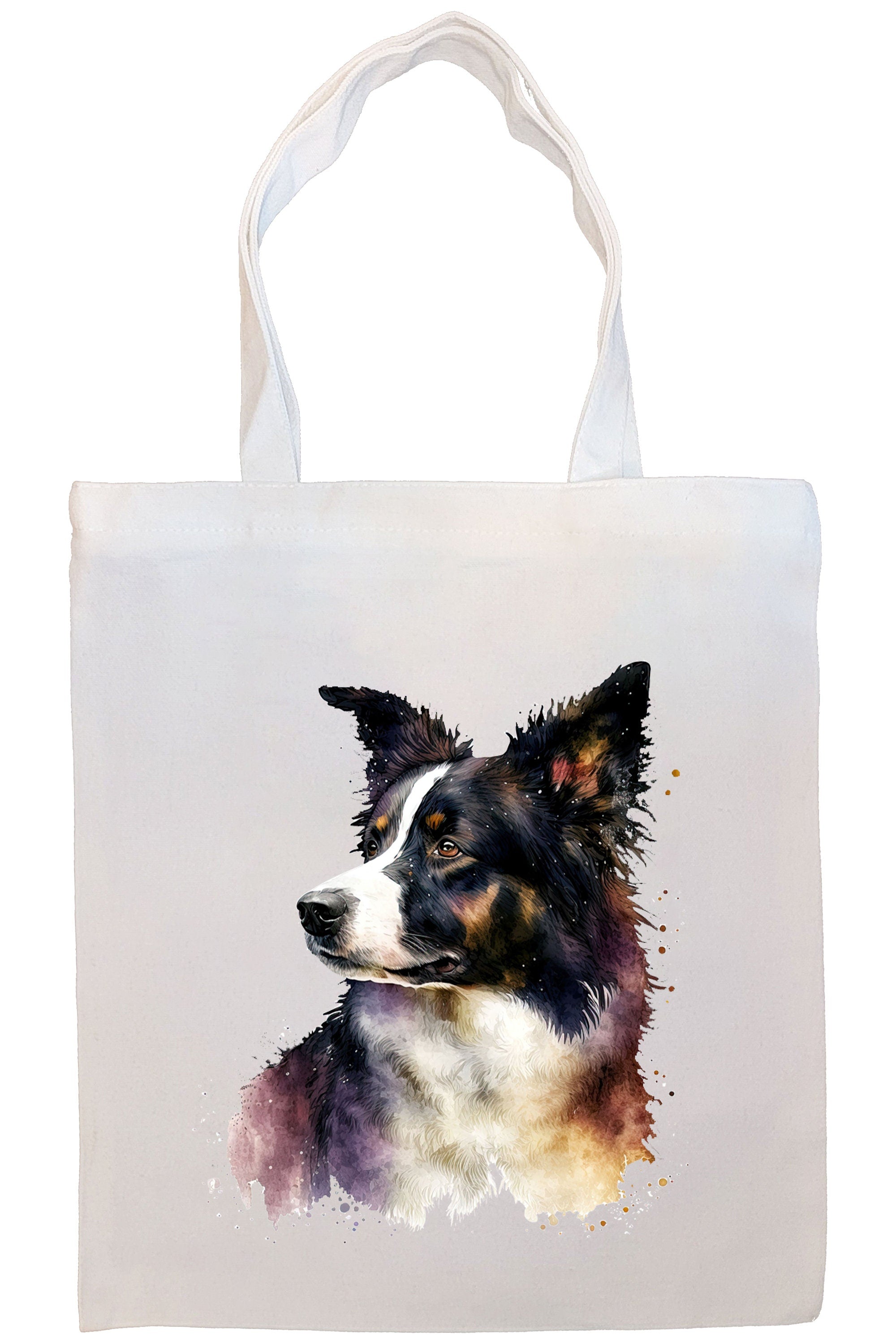 Stylish zippered canvas tote bag featuring a Border Collie design, with sturdy handles and an inner pocket for convenience.