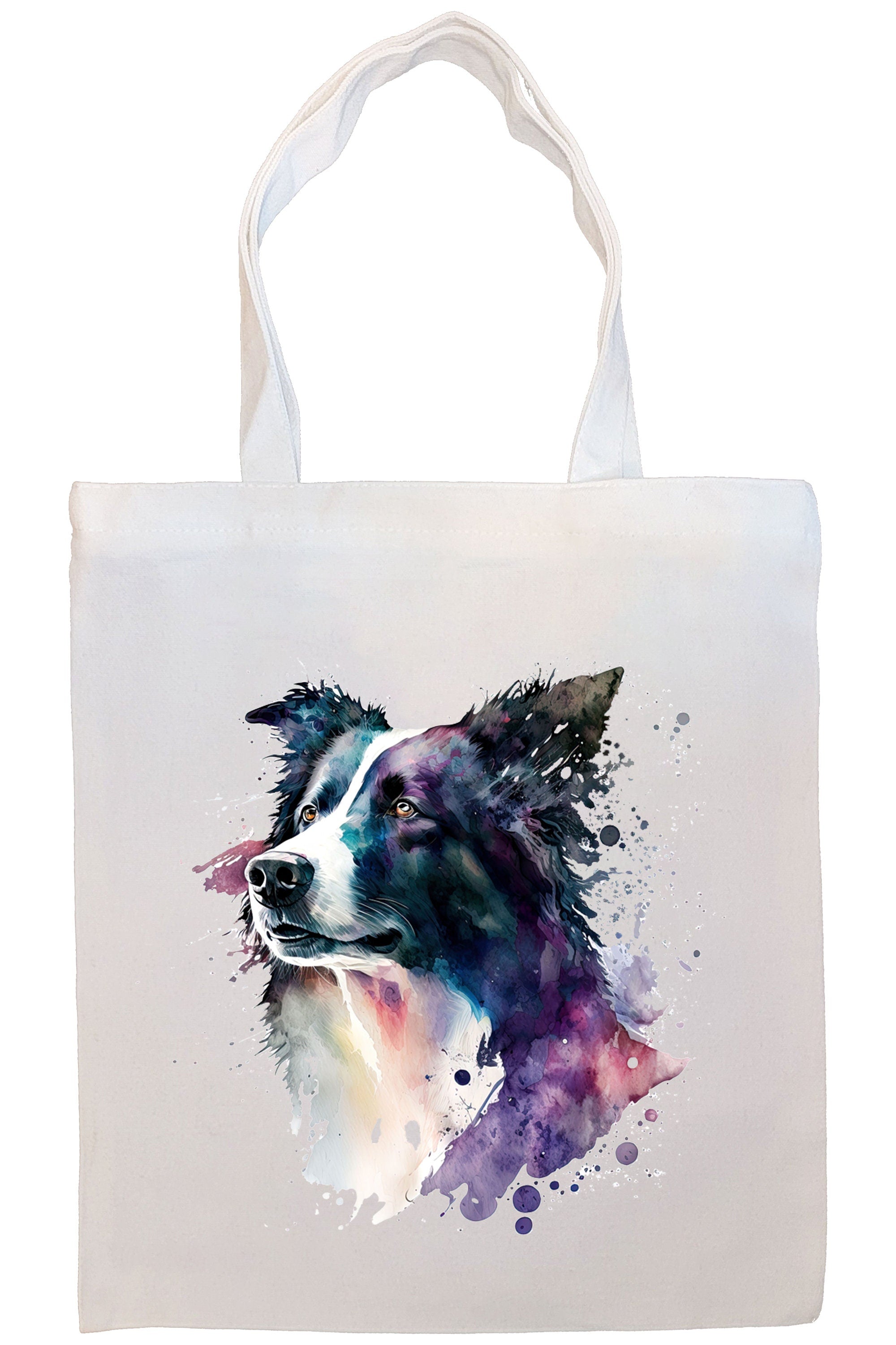 Stylish zippered canvas tote bag featuring a Border Collie design, with sturdy handles and an inner pocket for convenience.