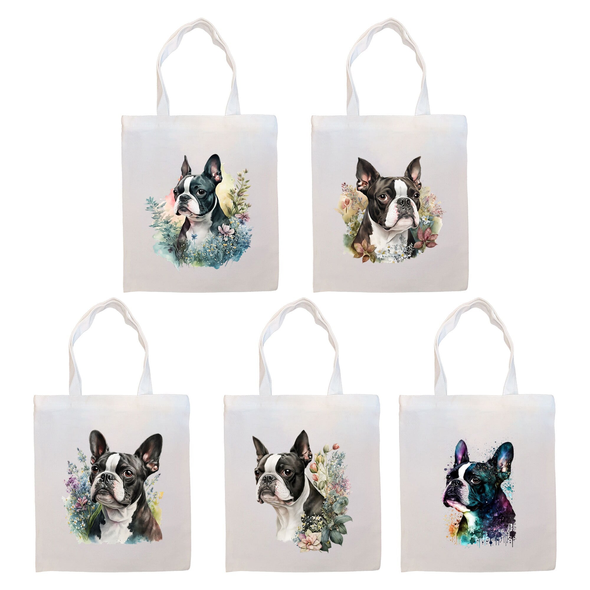 Boston Terrier Canvas Tote Bag with zippered closure and inner pocket, perfect for shopping and daily use.
