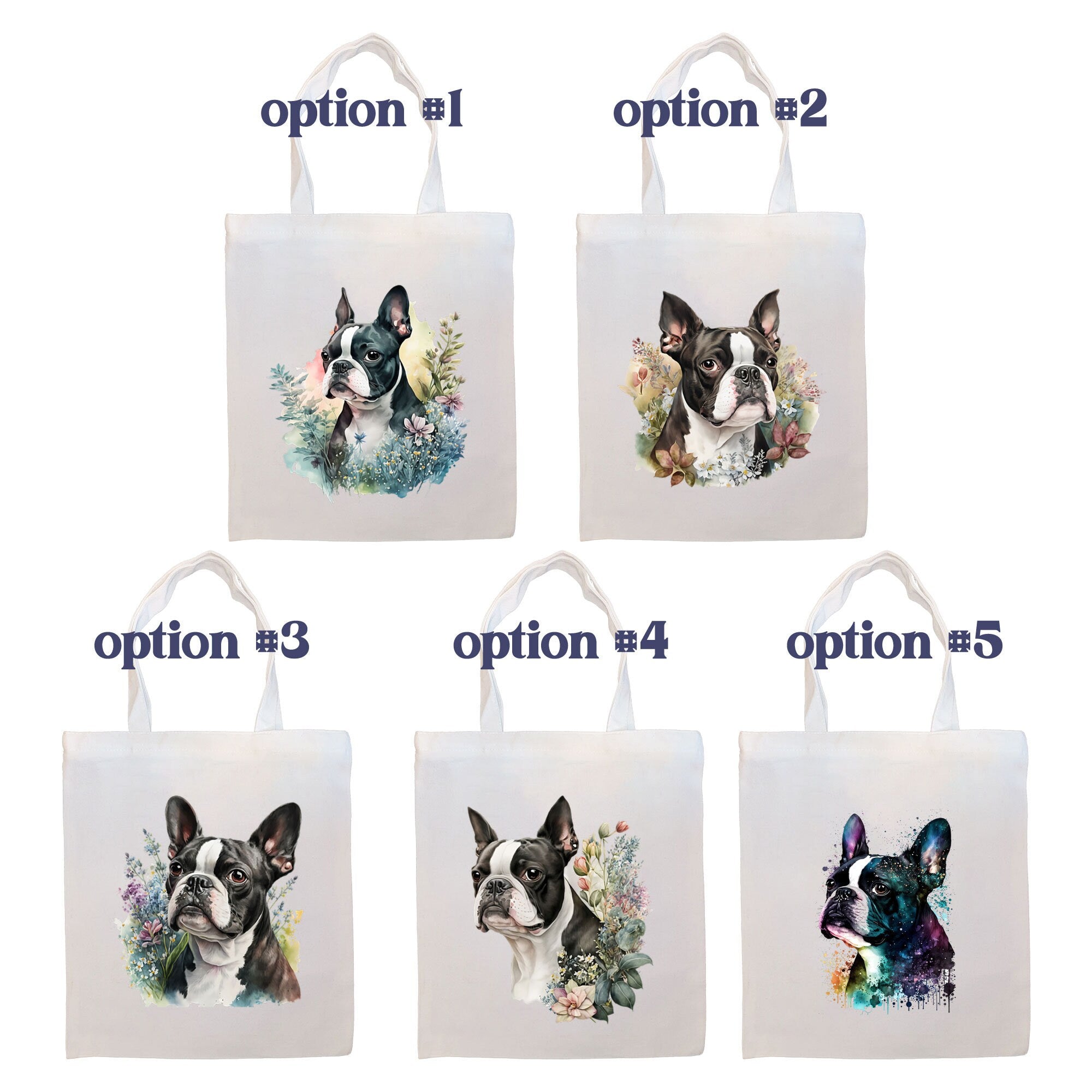 Boston Terrier Canvas Tote Bag with zippered closure and inner pocket, perfect for shopping and daily use.