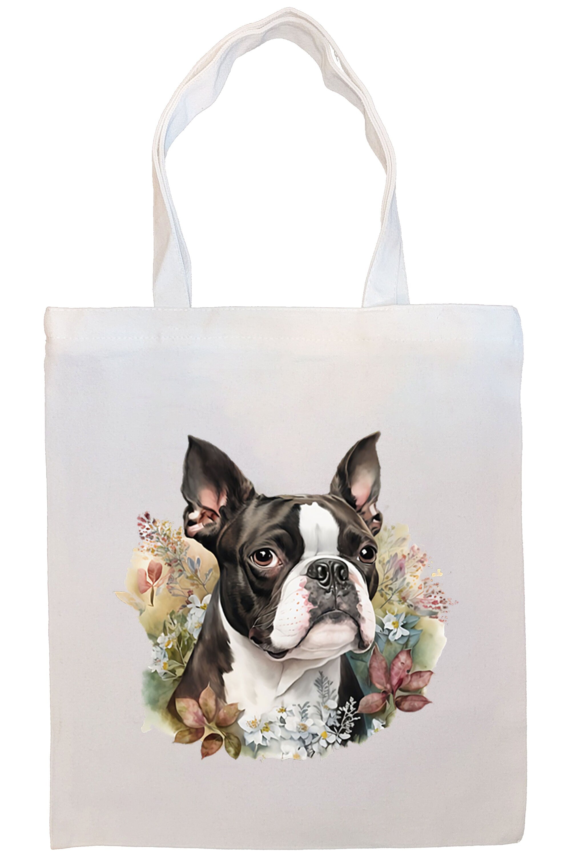 Boston Terrier Canvas Tote Bag with zippered closure and inner pocket, perfect for shopping and daily use.