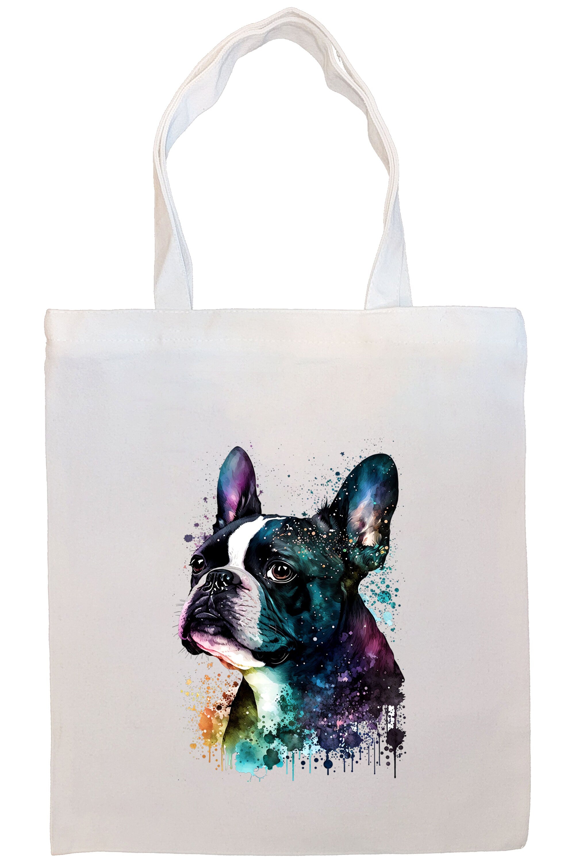 Boston Terrier Canvas Tote Bag with zippered closure and inner pocket, perfect for shopping and daily use.