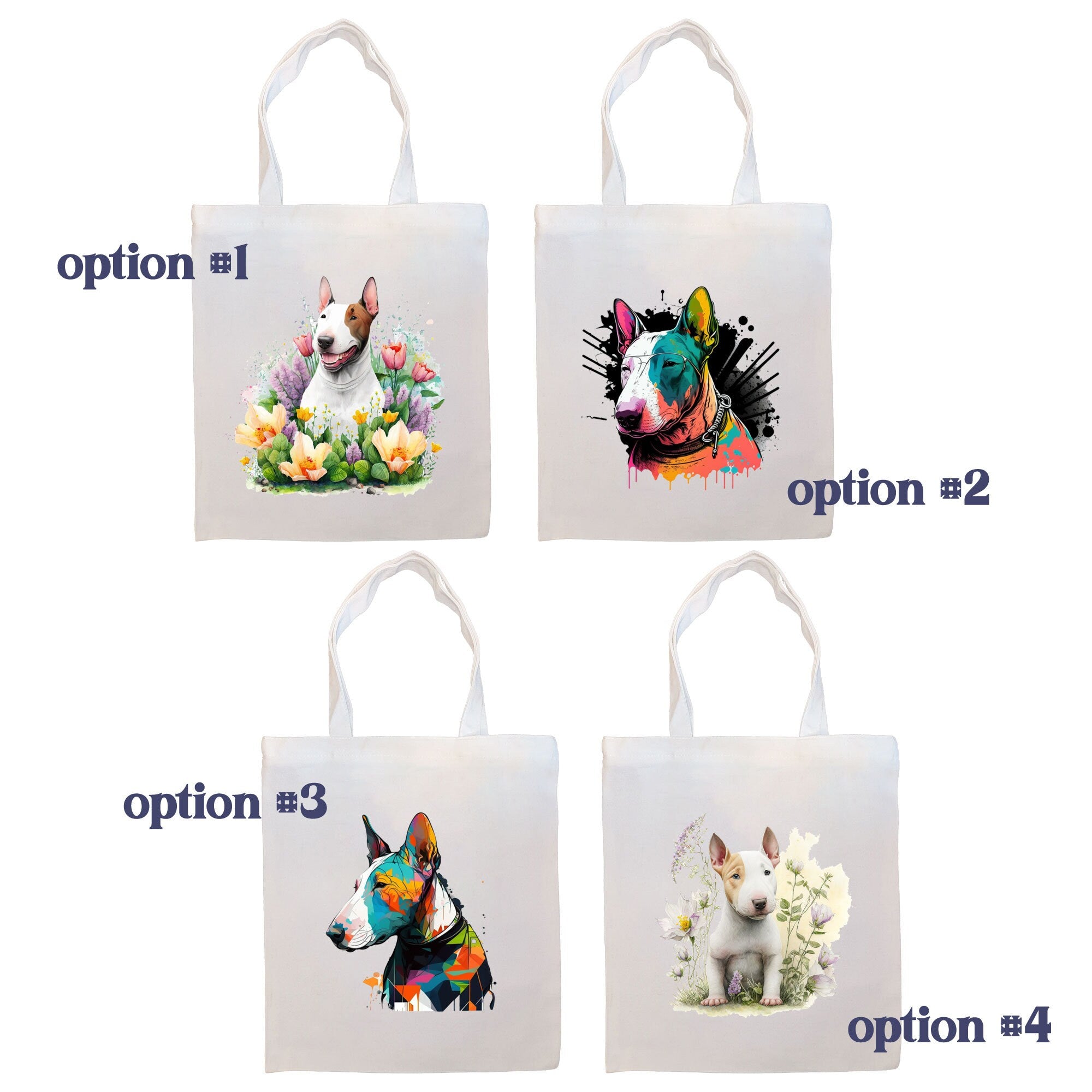 A stylish Bull Terrier Canvas Tote Bag featuring a zippered closure, sturdy handles, and an inner pocket, perfect for daily use.