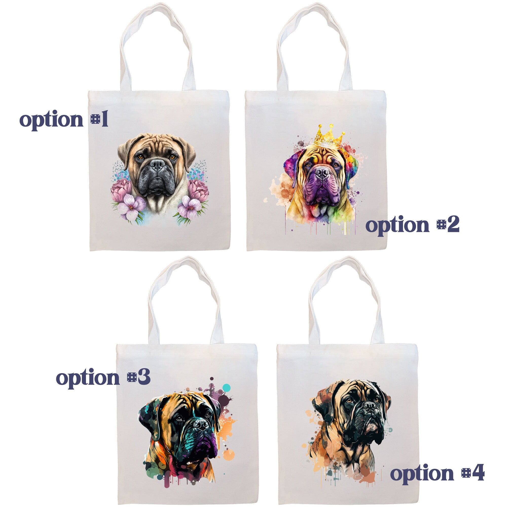 Bullmastiff Canvas Tote Bag with zippered closure, handles, and inner pocket, showcasing a stylish design for pet lovers.