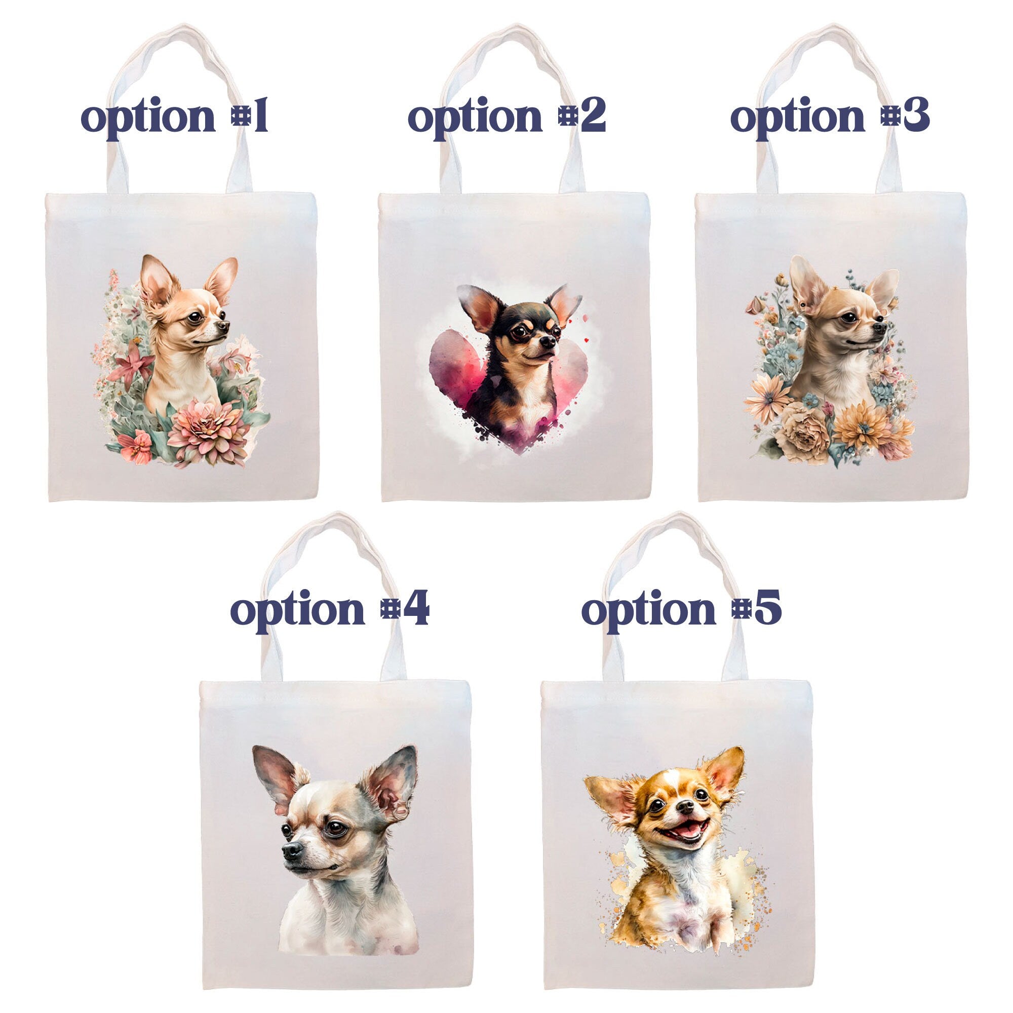 Chihuahua Canvas Tote Bag with zipper, featuring handles and an inner pocket, perfect for shopping and daily use.