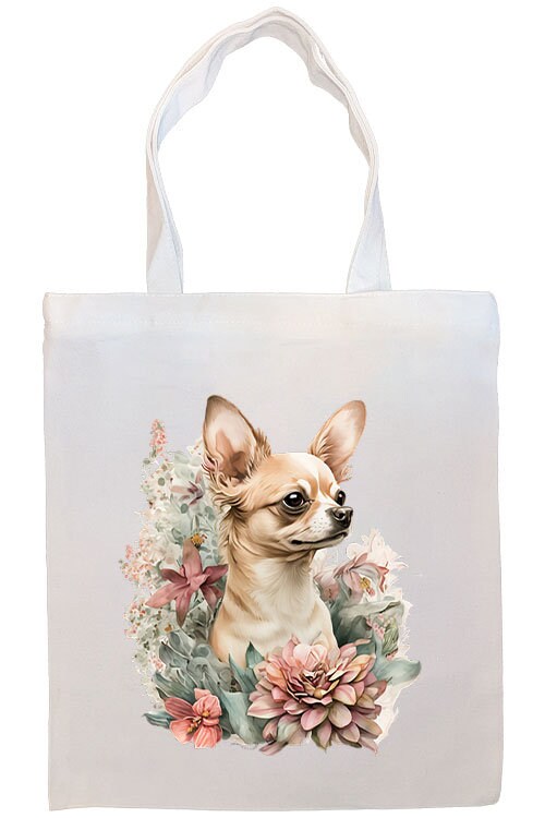 Chihuahua Canvas Tote Bag with zipper, featuring handles and an inner pocket, perfect for shopping and daily use.