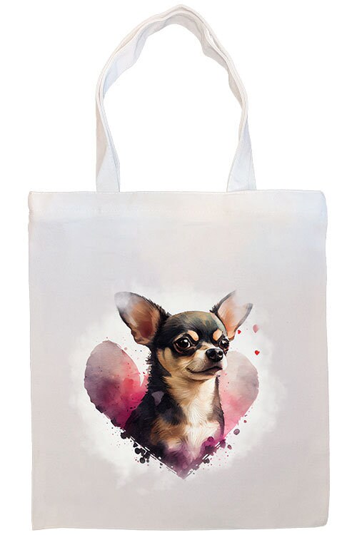 Chihuahua Canvas Tote Bag with zipper, featuring handles and an inner pocket, perfect for shopping and daily use.
