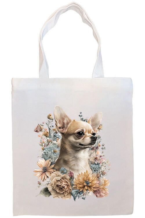 Chihuahua Canvas Tote Bag with zipper, featuring handles and an inner pocket, perfect for shopping and daily use.