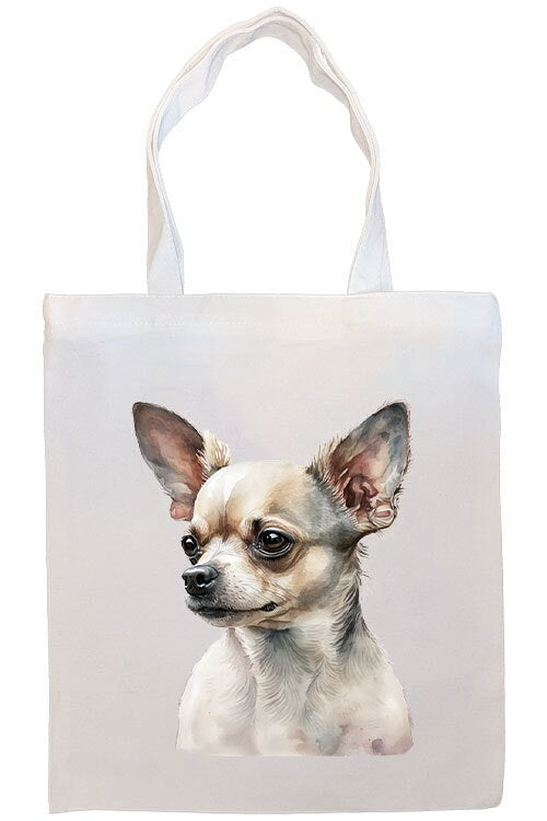 Chihuahua Canvas Tote Bag with zipper, featuring handles and an inner pocket, perfect for shopping and daily use.
