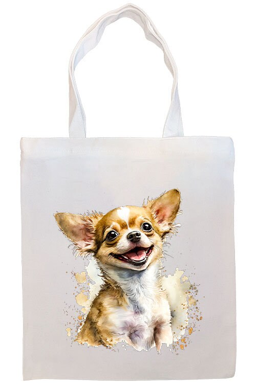 Chihuahua Canvas Tote Bag with zipper, featuring handles and an inner pocket, perfect for shopping and daily use.