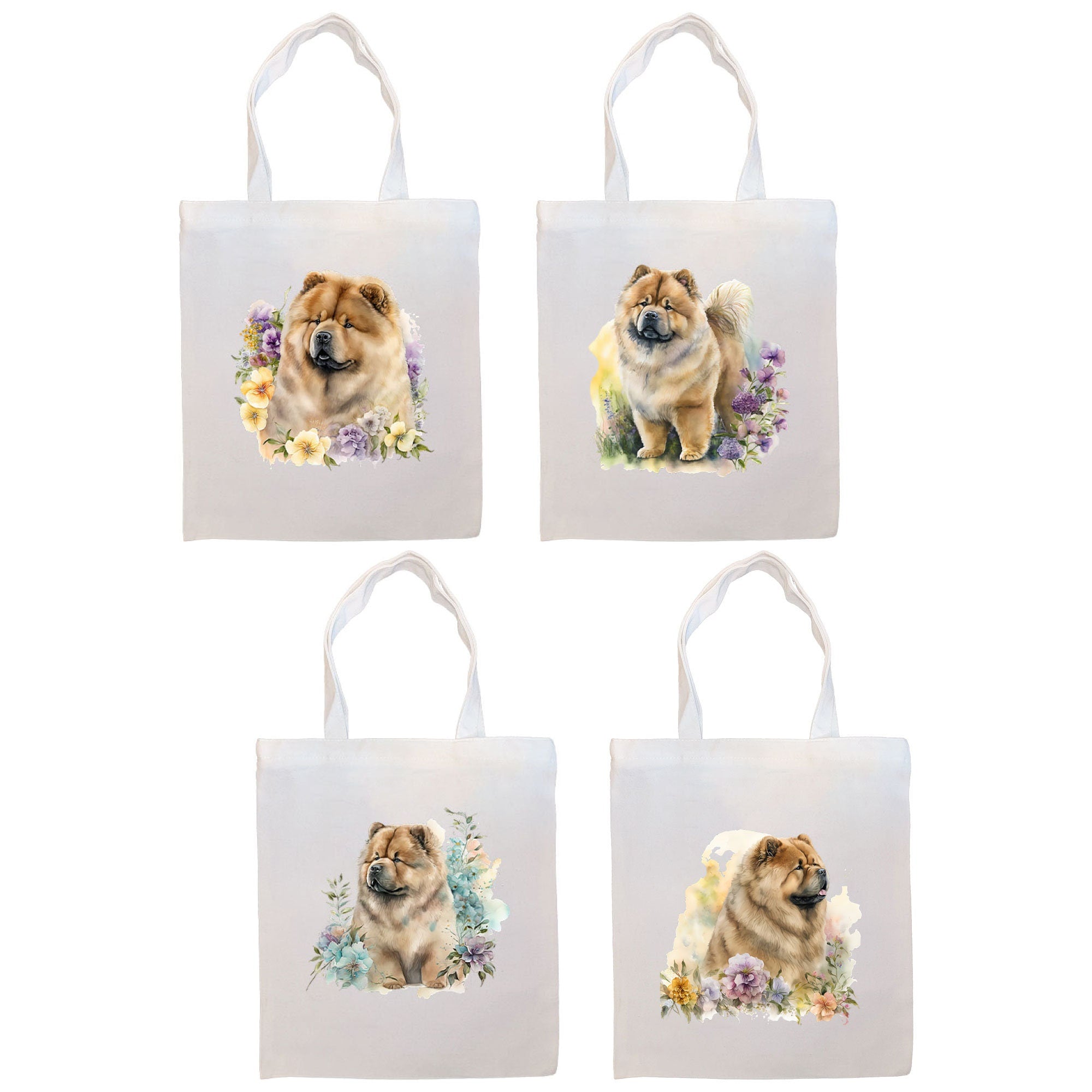 Chow Chow Canvas Tote Bag with zipper, handles, and inner pocket, showcasing a cute dog design.