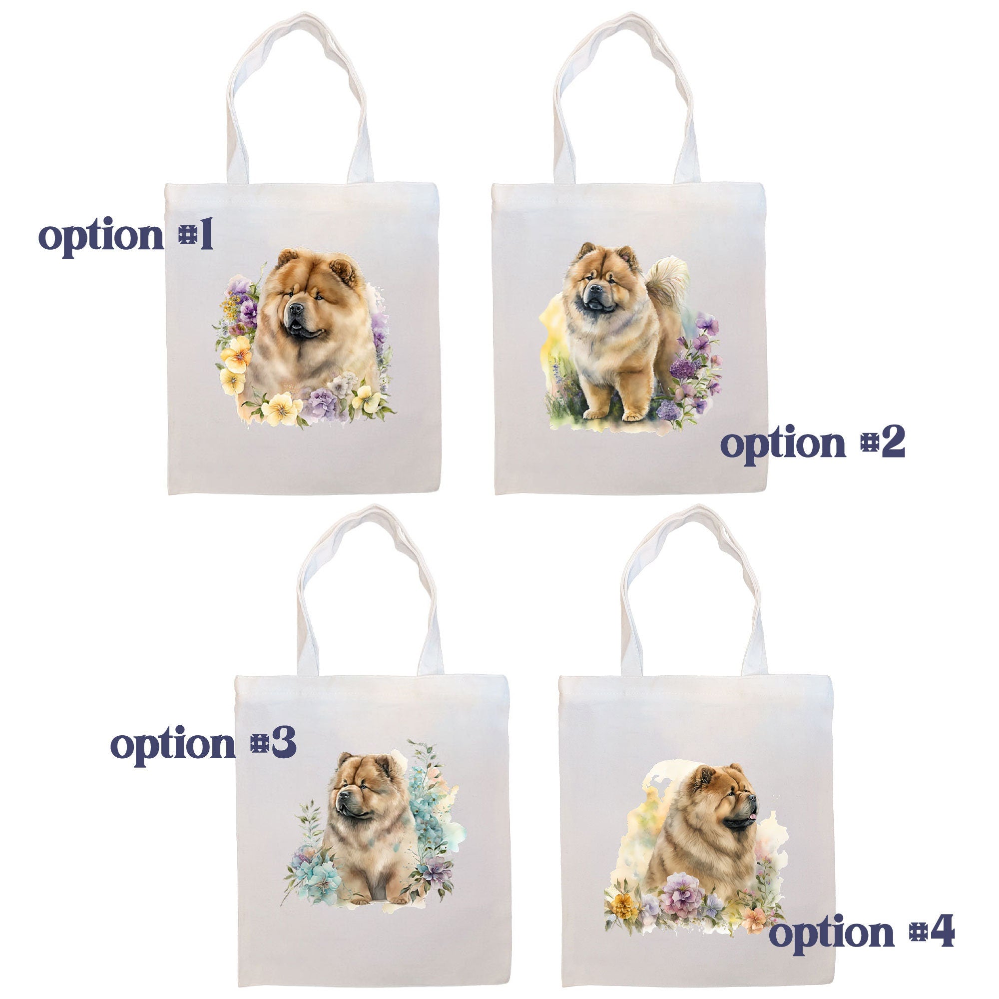 Chow Chow Canvas Tote Bag with zipper, handles, and inner pocket, showcasing a cute dog design.