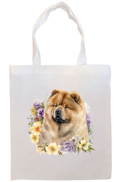 Chow Chow Canvas Tote Bag with zipper, handles, and inner pocket, showcasing a cute dog design.