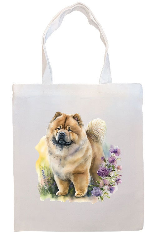 Chow Chow Canvas Tote Bag with zipper, handles, and inner pocket, showcasing a cute dog design.