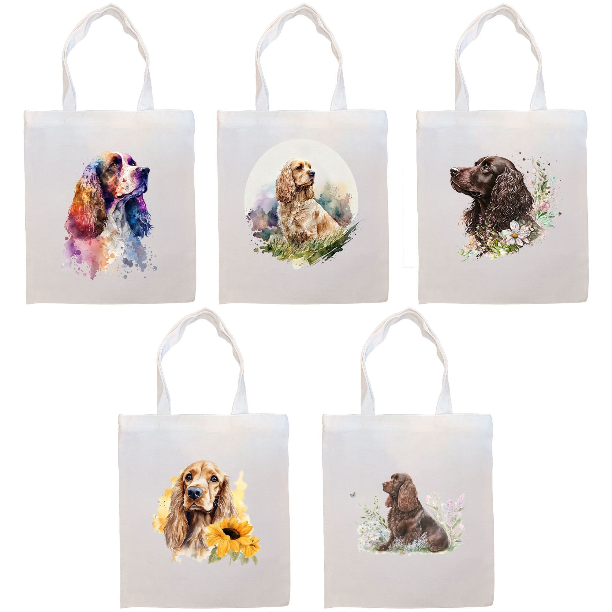 A stylish Cocker Spaniel Canvas Tote Bag with zipper, handles, and inner pocket, perfect for shopping and daily use.