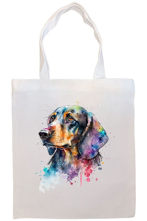 A stylish Dachshund-themed canvas tote bag with zipper and handles, featuring an inner pocket for organization.