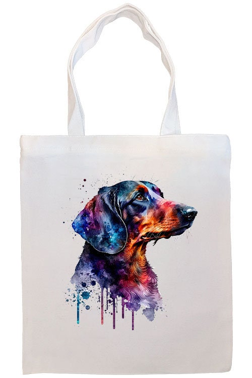 A stylish Dachshund-themed canvas tote bag with zipper and handles, featuring an inner pocket for organization.