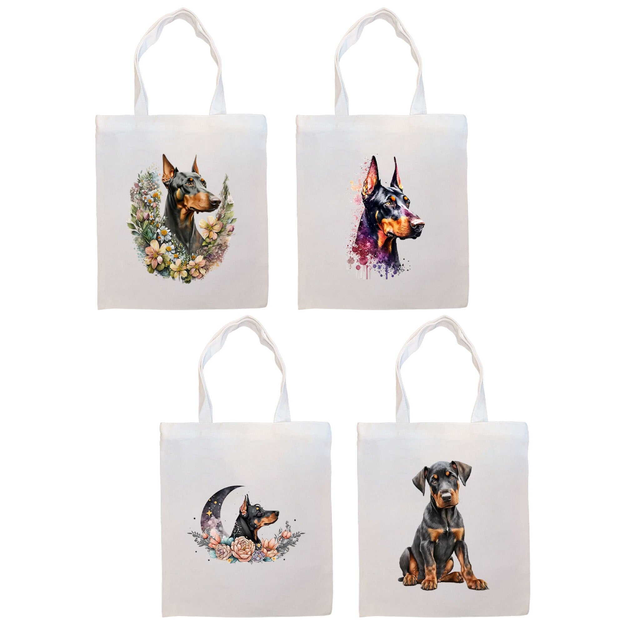 Stylish Doberman Canvas Tote Bag with zipper and inner pocket, perfect for shopping and daily use.