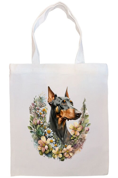 Stylish Doberman Canvas Tote Bag with zipper and inner pocket, perfect for shopping and daily use.