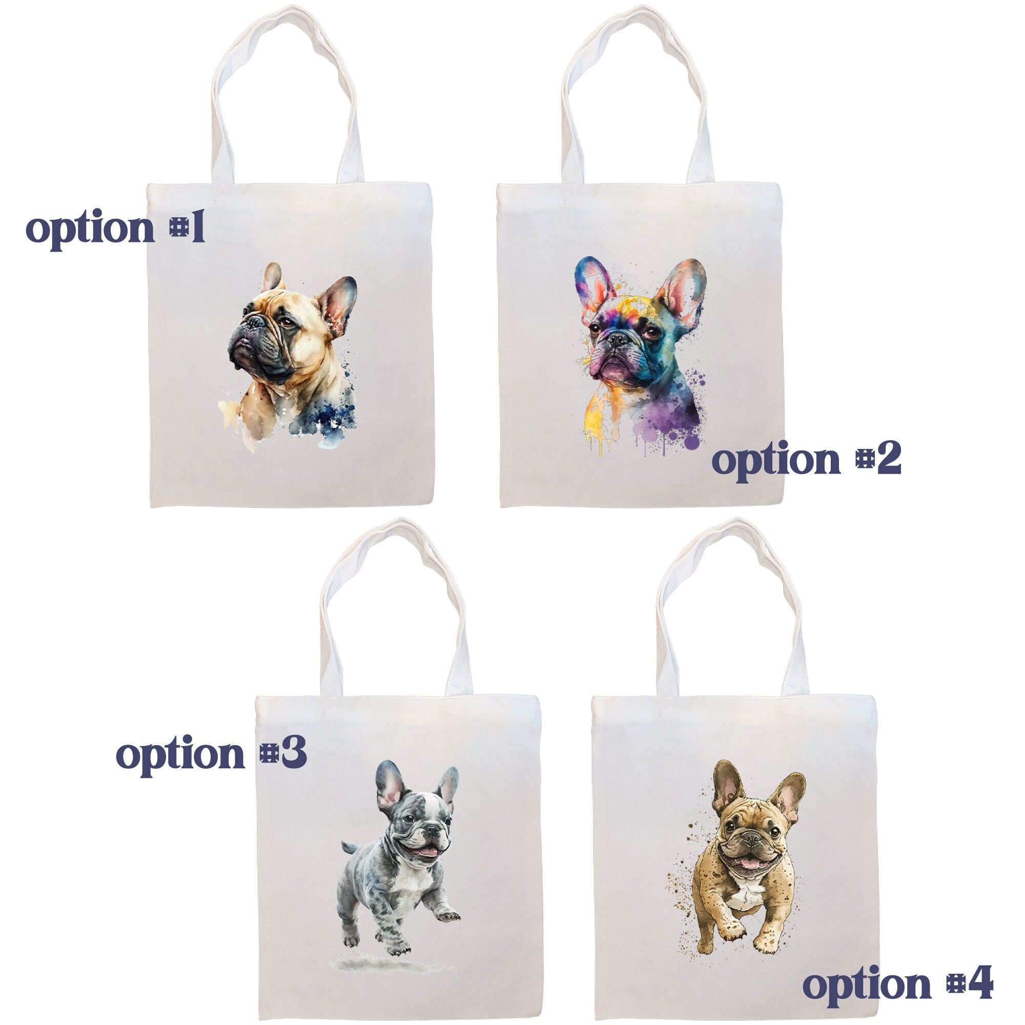 Stylish 'Frenchie' Canvas Tote Bag with zipper, handles, and inner pocket, perfect for shopping and daily use.