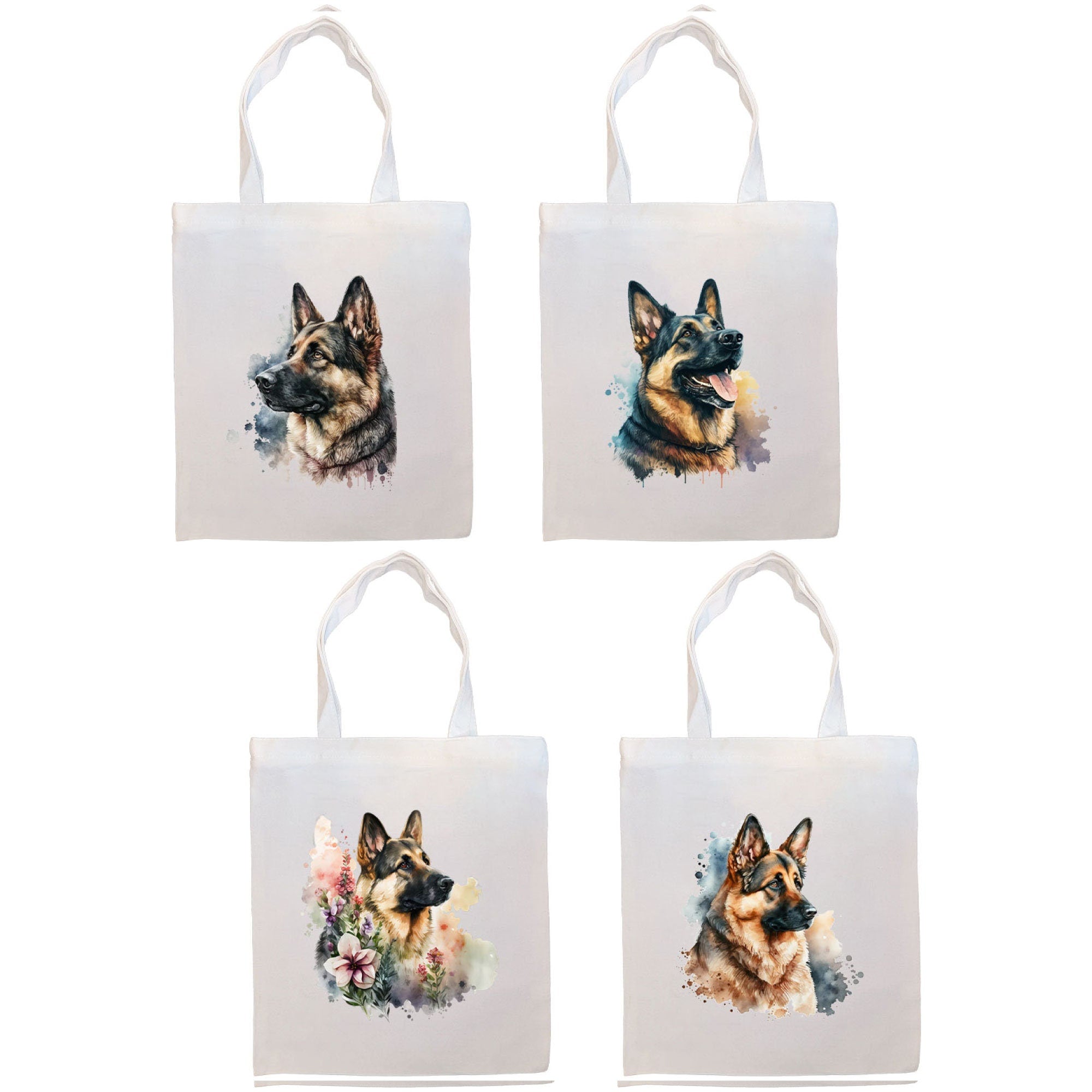 A stylish canvas tote bag featuring a German Shepherd design, zippered closure, and inner pocket, perfect for daily use and shopping.