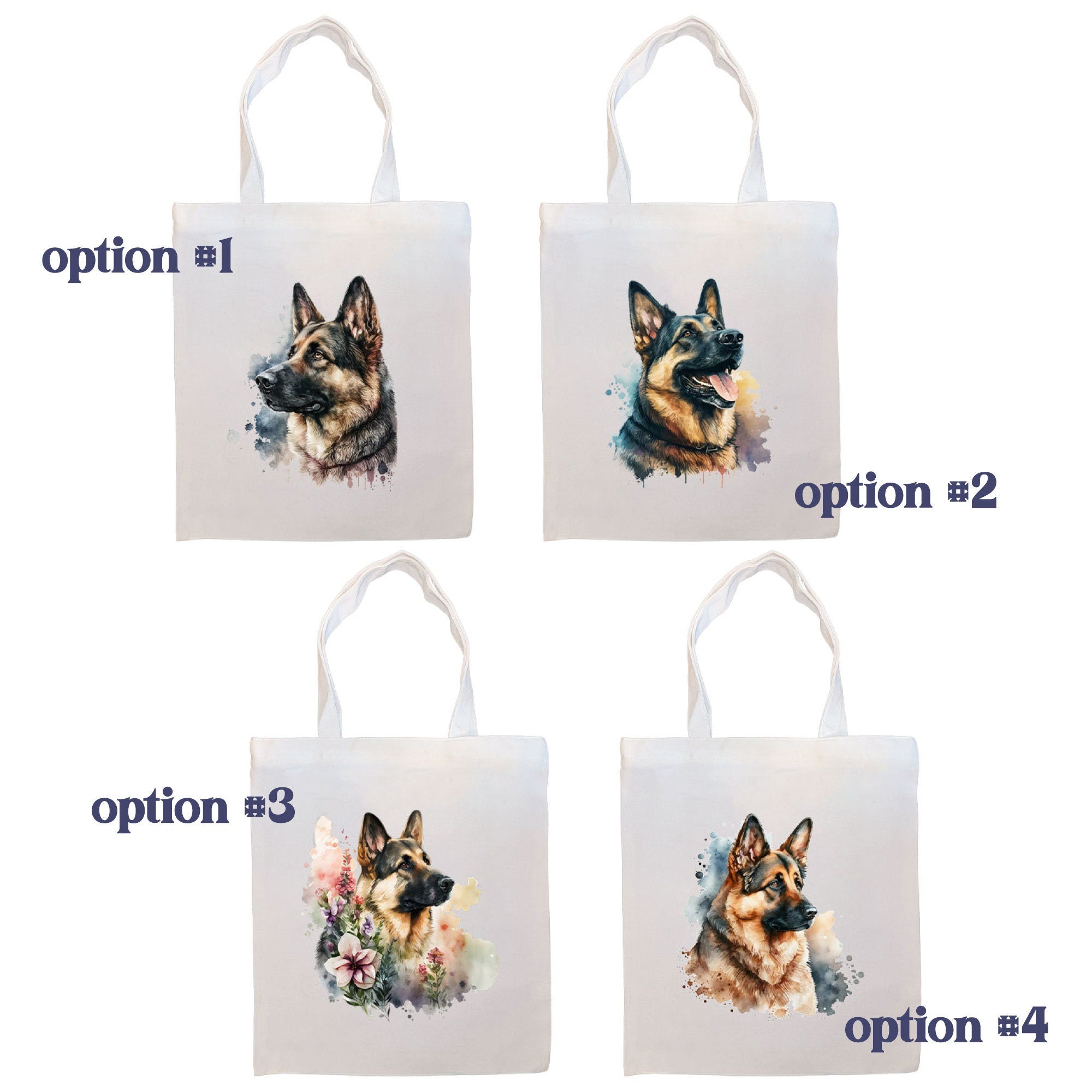 A stylish canvas tote bag featuring a German Shepherd design, zippered closure, and inner pocket, perfect for daily use and shopping.
