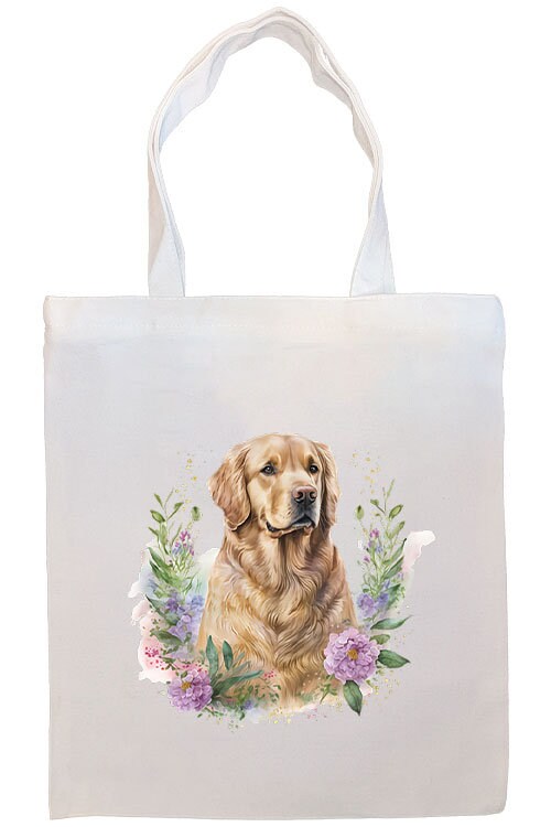 Golden Retriever Canvas Tote Bag with zippered closure and inner pocket, perfect for shopping and daily use.