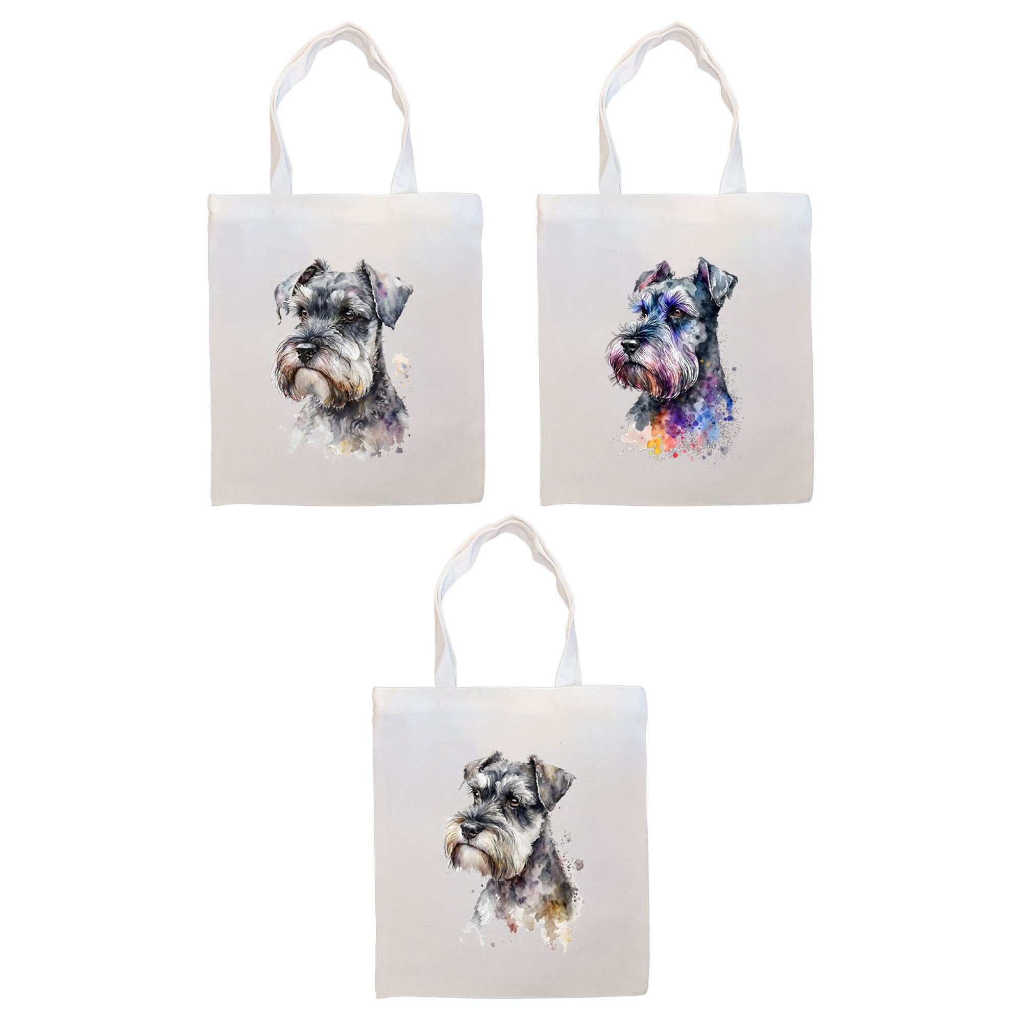 A stylish canvas tote bag featuring a Miniature Schnauzer design, zippered closure, and inner pocket, perfect for daily use.