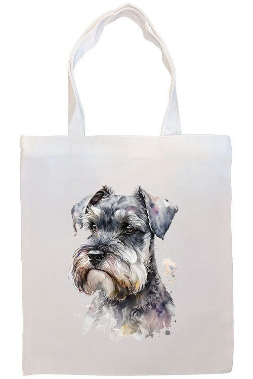 A stylish canvas tote bag featuring a Miniature Schnauzer design, zippered closure, and inner pocket, perfect for daily use.