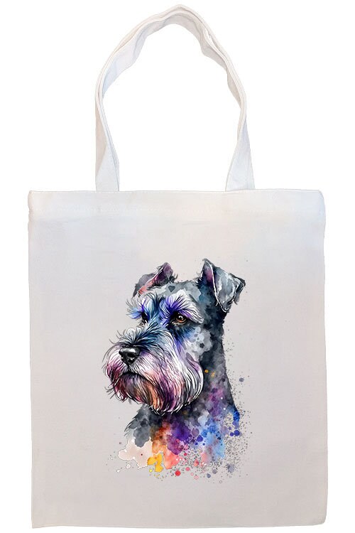 A stylish canvas tote bag featuring a Miniature Schnauzer design, zippered closure, and inner pocket, perfect for daily use.