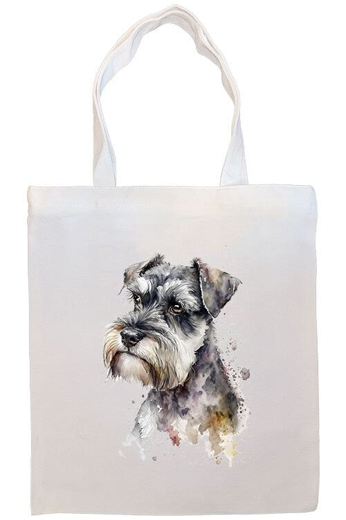 A stylish canvas tote bag featuring a Miniature Schnauzer design, zippered closure, and inner pocket, perfect for daily use.