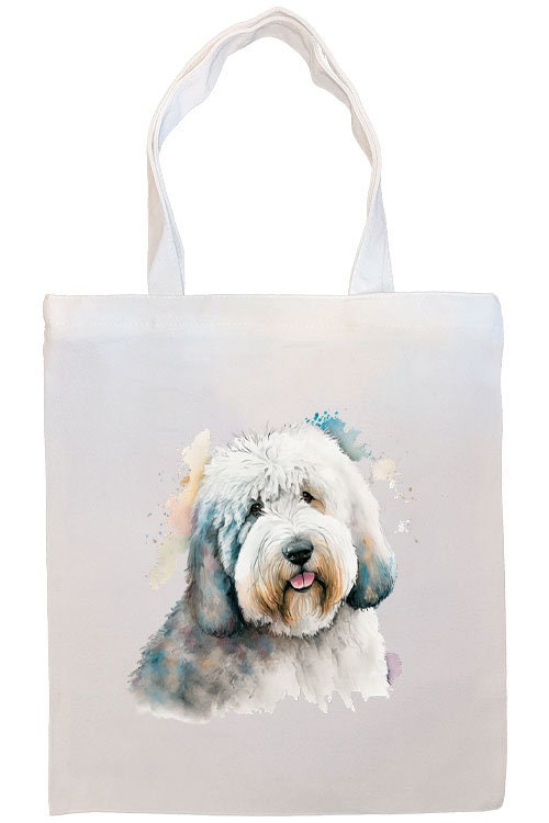 Canvas tote bag featuring an Old English Sheepdog design, zippered closure, and sturdy handles, perfect for shopping and daily use.