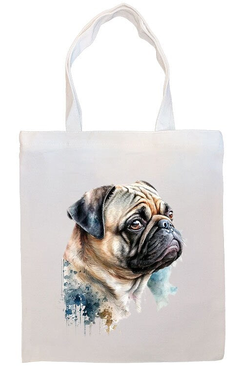 A stylish canvas tote bag featuring a cute pug design, zippered closure, and inner pocket, perfect for daily use and shopping.