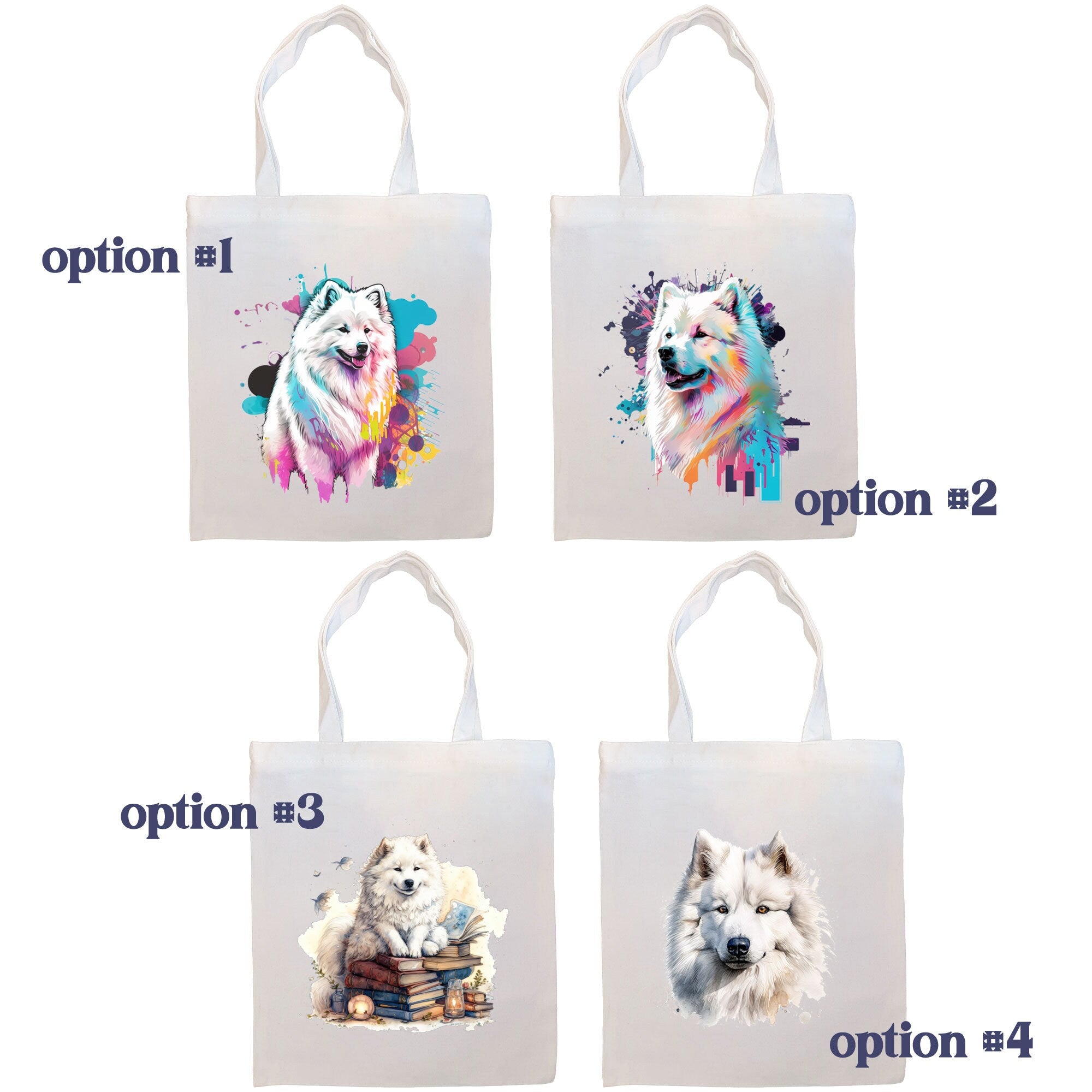 A stylish Samoyed Canvas Tote Bag featuring a zippered closure, handles, and an inner pocket, perfect for daily use and shopping.