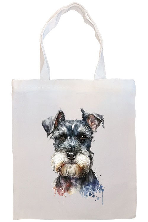 A stylish Schnauzer-themed canvas tote bag with zipper and handles, featuring an inner pocket for convenience.