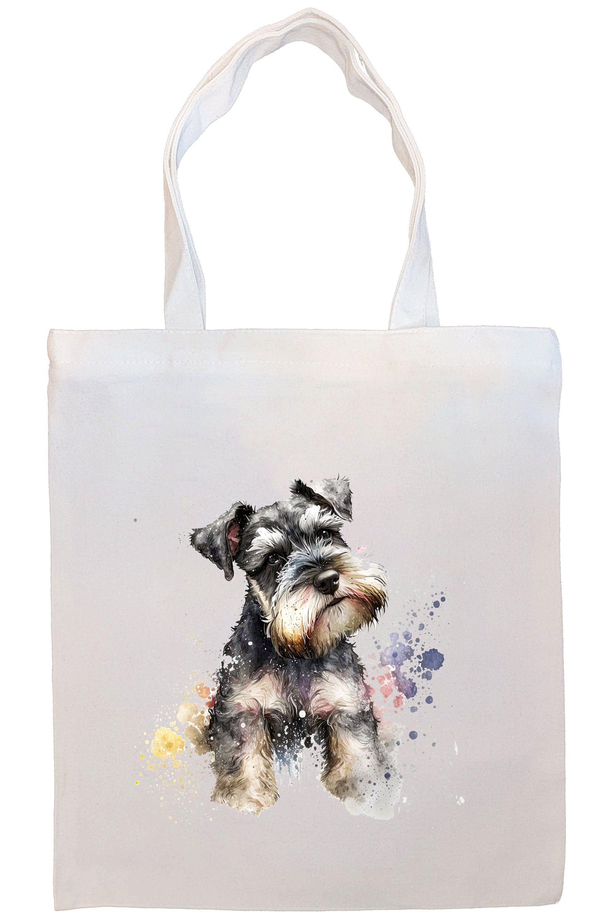 A stylish Schnauzer-themed canvas tote bag with zipper and handles, featuring an inner pocket for convenience.