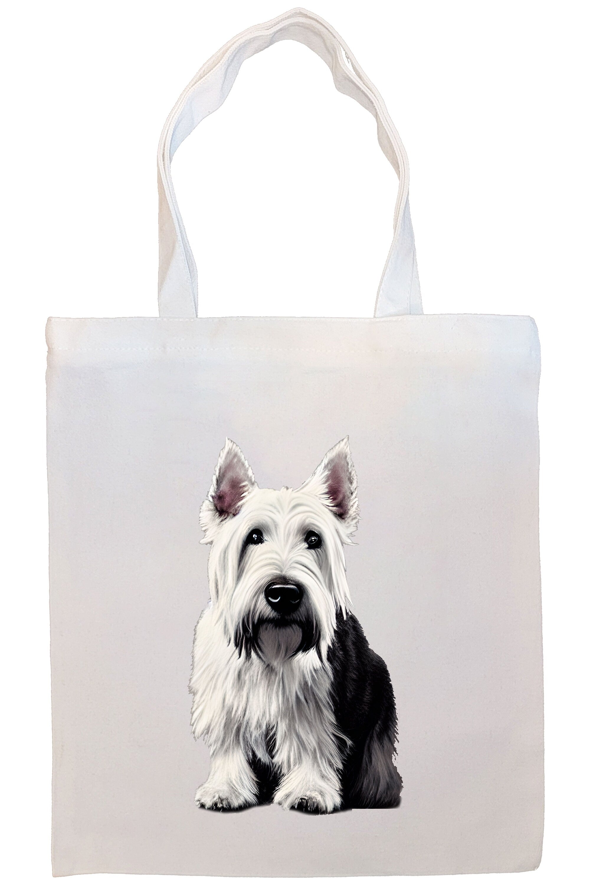 A stylish zippered canvas tote bag featuring a Scottish Terrier design, with sturdy handles and an inner pocket for convenience.