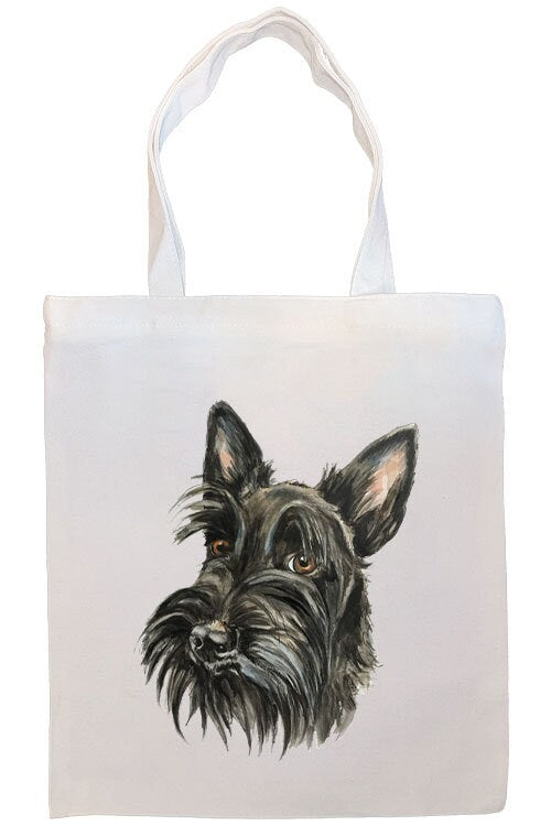 A stylish zippered canvas tote bag featuring a Scottish Terrier design, with sturdy handles and an inner pocket for convenience.