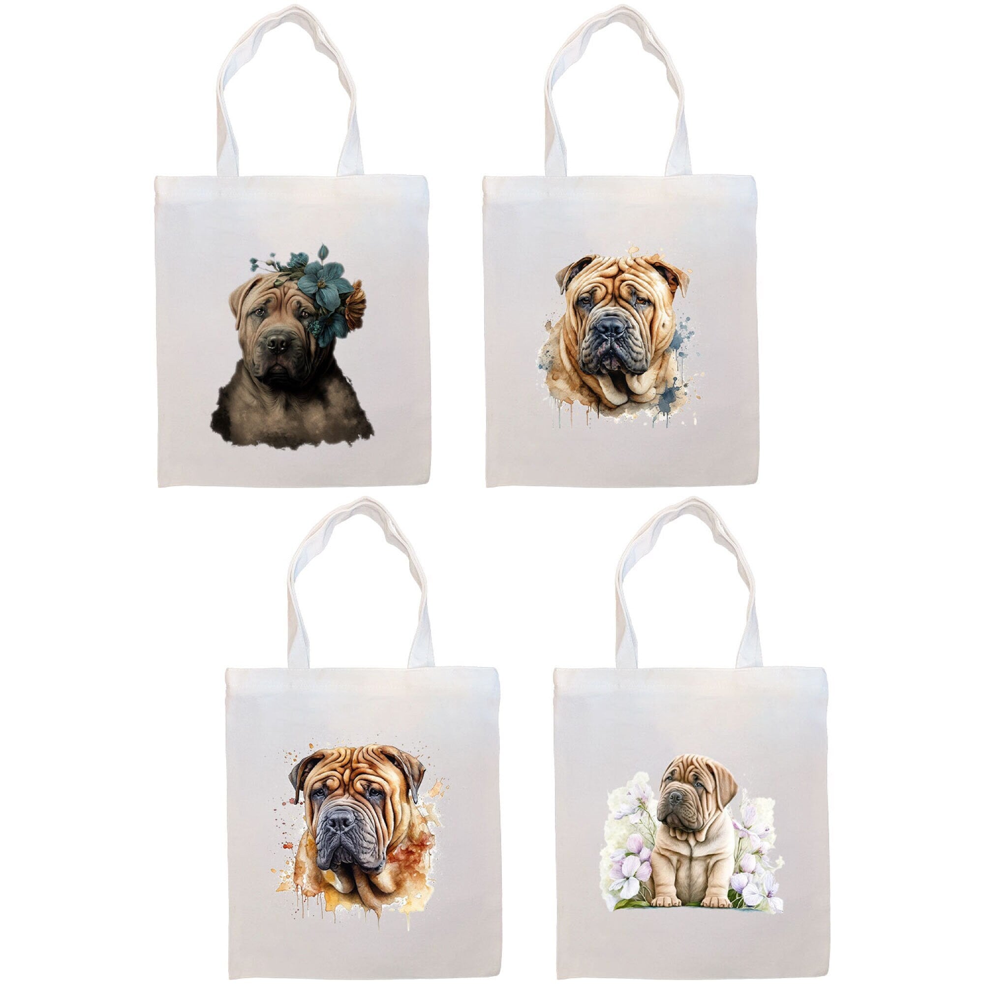 Stylish zippered canvas tote bag featuring a Shar-Pei design, with handles and an inner pocket for convenience.
