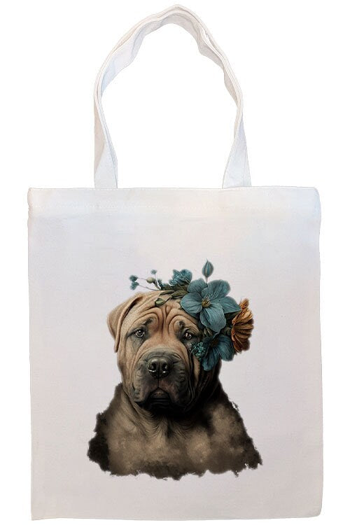 Stylish zippered canvas tote bag featuring a Shar-Pei design, with handles and an inner pocket for convenience.