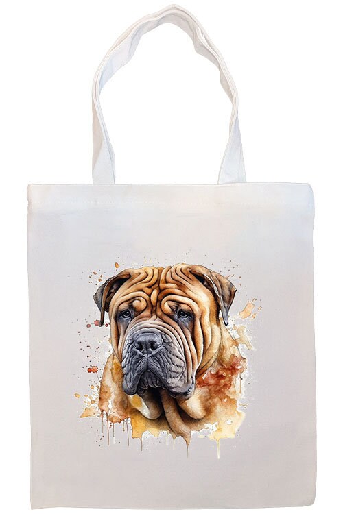 Stylish zippered canvas tote bag featuring a Shar-Pei design, with handles and an inner pocket for convenience.