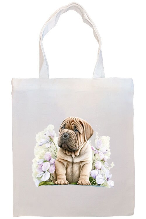 Stylish zippered canvas tote bag featuring a Shar-Pei design, with handles and an inner pocket for convenience.