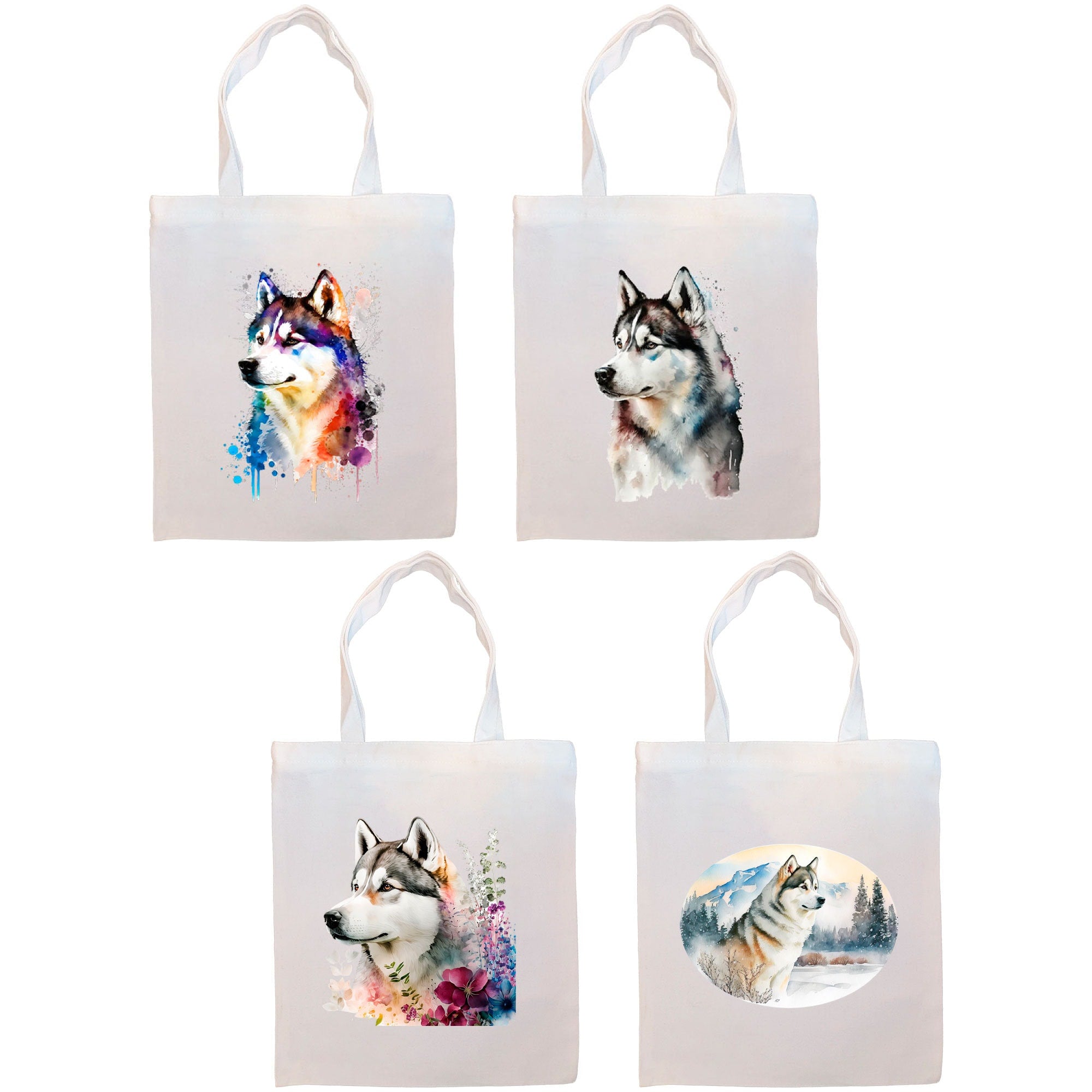 A stylish canvas tote bag featuring a Siberian Husky design, zippered closure, and inner pocket, perfect for shopping and daily use.